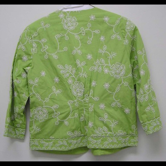 Coldwater Creek Lime Green Jacket w/ white Size 6 - Picture 2 of 5